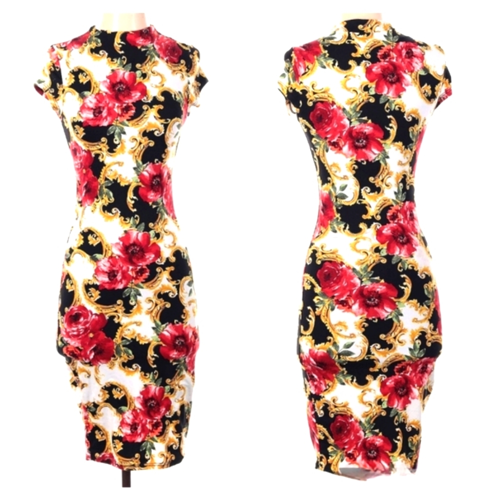 Joe & Elle Burgundy Floral Bodycon Dress - Size S